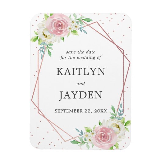 Chic Geometric Rose Gold Foil Save the Date Magnet (Vertikal)