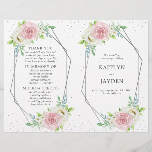Chic Geometric Silver Foil Floral Wedding (Vorderseite)