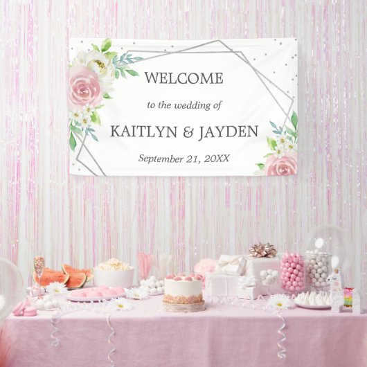 Chic Geometric Silver Foil Floral Wedding Banner (Party)