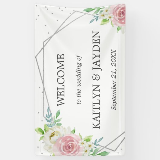 Chic Geometric Silver Foil Floral Wedding Banner (Vertikal)