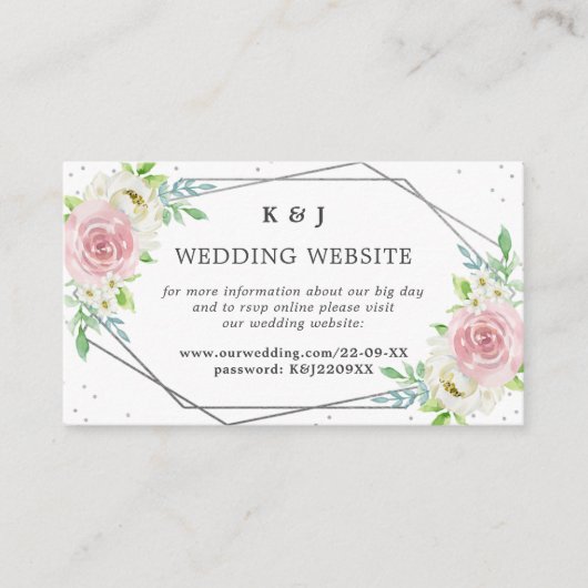 Chic Geometric Silver Foil Floral Wedding Begleitkarte (Vorderseite)