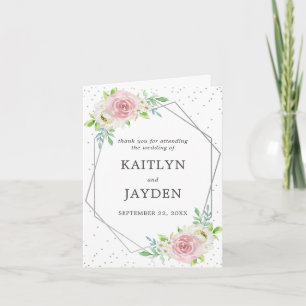 Chic Geometric Silver Foil Floral Wedding Dankeskarte