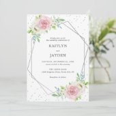 Chic Geometric Silver Foil Floral Wedding Einladung (Stehend Vorderseite)
