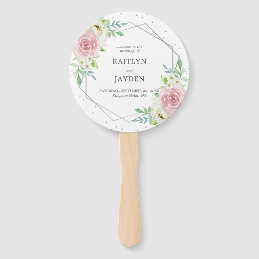 Chic Geometric Silver Foil Floral Wedding Fächer (Vorderseite)