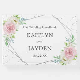 Chic Geometric Silver Foil Floral Wedding Gästebuch