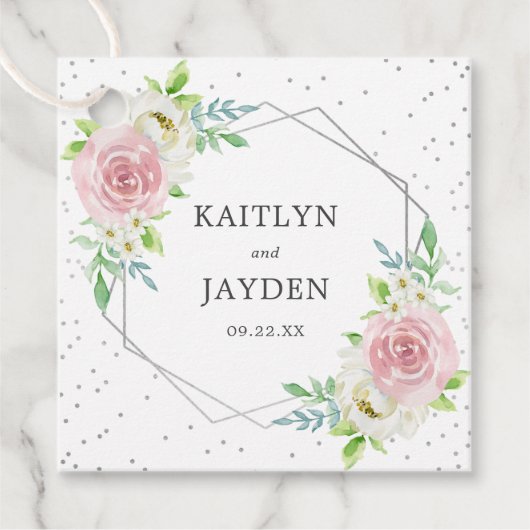 Chic Geometric Silver Foil Floral Wedding Geschenkanhänger (Vorderseite)