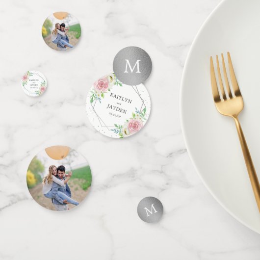 Chic Geometric Silver Foil Floral Wedding Konfetti (Gruppe)