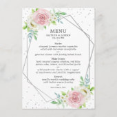 Chic Geometric Silver Foil Floral Wedding Menükarte (Vorderseite)