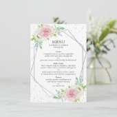 Chic Geometric Silver Foil Floral Wedding Menükarte (Stehend Vorderseite)