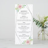 Chic Geometric Silver Foil Floral Wedding Menükarte (Stehend Vorderseite)