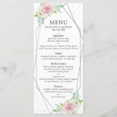 Chic Geometric Silver Foil Floral Wedding Menükarte (Vorderseite)