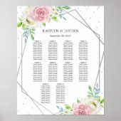 Chic Geometric Silver Foil Floral Wedding Poster (Vorne)