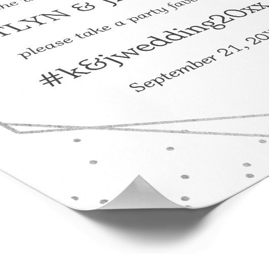 Chic Geometric Silver Foil Floral Wedding Poster (Ecke)