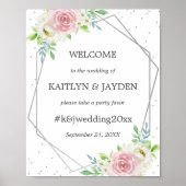Chic Geometric Silver Foil Floral Wedding Poster (Vorne)