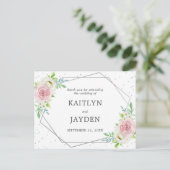 Chic Geometric Silver Foil Floral Wedding Postkarte (Stehend Vorderseite)