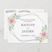 Chic Geometric Silver Foil Floral Wedding Postkarte (Vorne/Hinten)