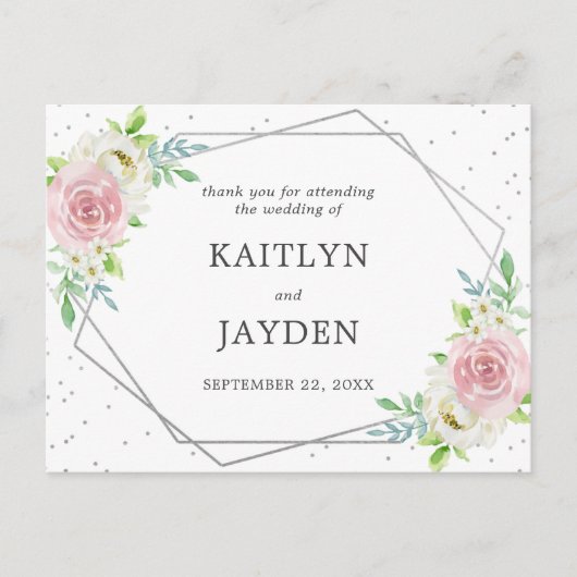 Chic Geometric Silver Foil Floral Wedding Postkarte (Vorderseite)