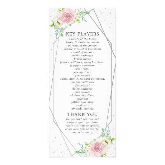 Chic Geometric Silver Foil Floral Wedding Program Werbekarte (Hinten)