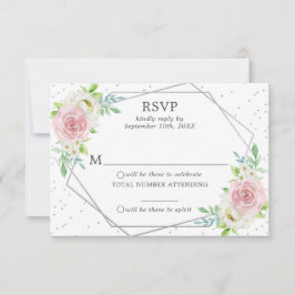 Chic Geometric Silver Foil Floral Wedding RSVP Einladung