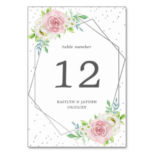 Chic Geometric Silver Foil Floral Wedding Tischnummer