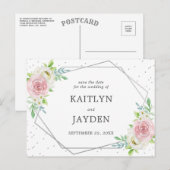 Chic Geometric Silver Foil Save the Date Ankündigungspostkarte (Vorne/Hinten)