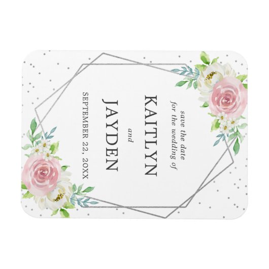Chic Geometric Silver Foil Save the Date Magnet (Horizontal)