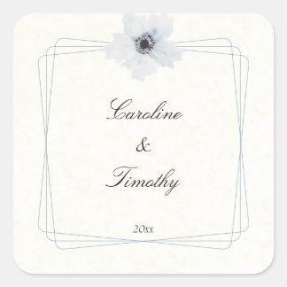 Chic Geometric Watercolor Anemone Blumenhochzeit Quadratischer Aufkleber