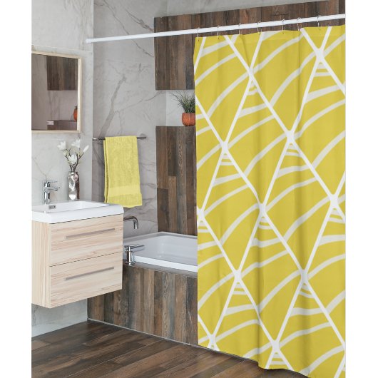 Chic Geometric Yellow White Pattern Duschvorhang