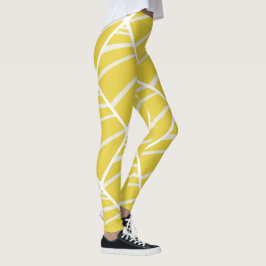 Chic Geometric Yellow White Pattern Leggings