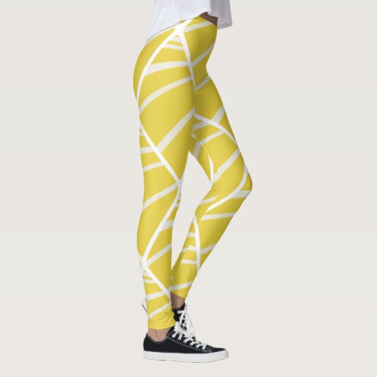 Chic Geometric Yellow White Pattern Leggings (Rechts)