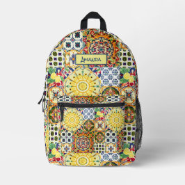 Chic geometrisch mediterrane orangefarbene Fliesen Bedruckter Rucksack