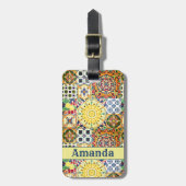 Chic geometrisch mediterrane orangefarbene Fliesen Gepäckanhänger (Vorderseite vertikal)