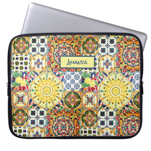 Chic geometrisch mediterrane orangefarbene Fliesen Laptopschutzhülle