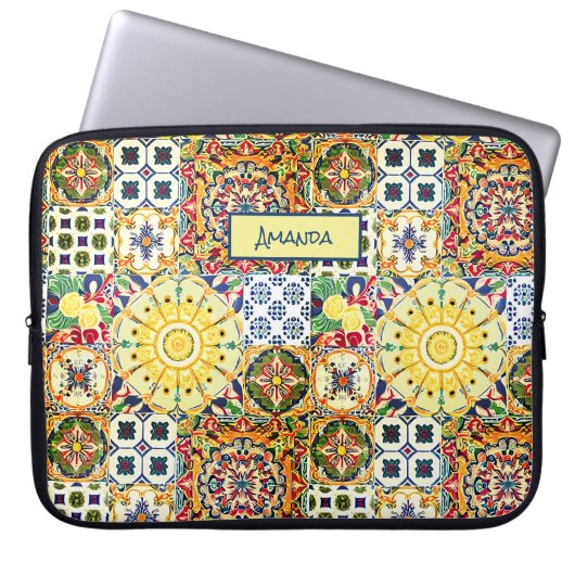Chic geometrisch mediterrane orangefarbene Fliesen Laptopschutzhülle (Vorderseite)