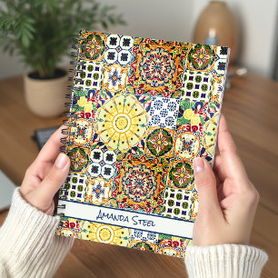 Chic geometrisch mediterrane orangefarbene Fliesen Notizblock
