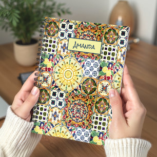 Chic geometrisch mediterrane orangefarbene Fliesen Notizblock
