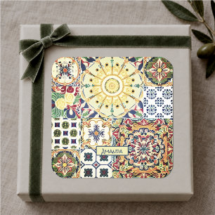 Chic geometrisch mediterrane orangefarbene Fliesen Quadratischer Aufkleber