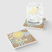 Chic geometrisch mediterrane orangefarbene Fliesen Steinuntersetzer (Seitenansicht)