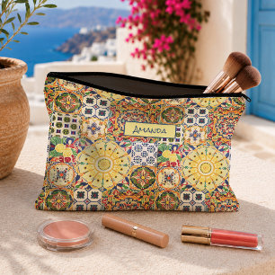 Chic geometrisch mediterrane orangefarbene Fliesen Zubehörtasche