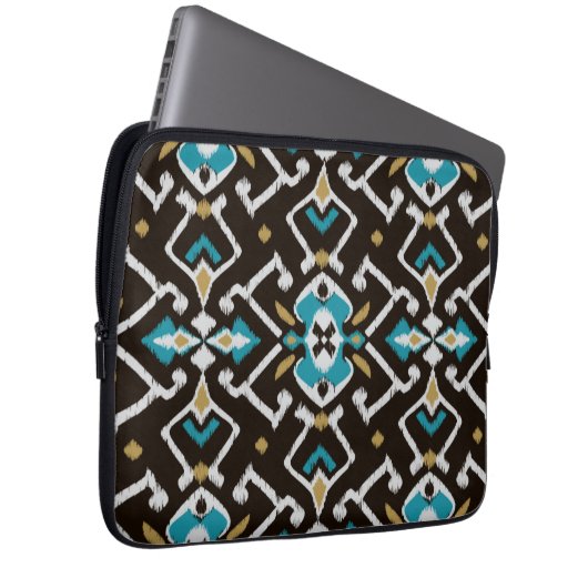 Chic geometrisches schwarzes aquamarines ikat laptopschutzhülle (Vorne Rechts)