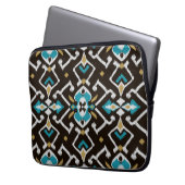 Chic geometrisches schwarzes aquamarines ikat laptopschutzhülle (Vorderseite Links)
