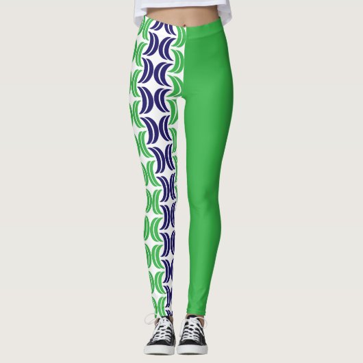 Chic Geometry: Blaue grüne moderne Leggings (Vorderseite)