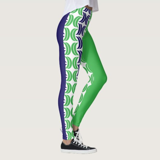 Chic Geometry: Blaue grüne moderne Leggings (Rechts)