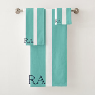 Chic gestreifte hellgrüne Monogramm- Badhandtuch Set