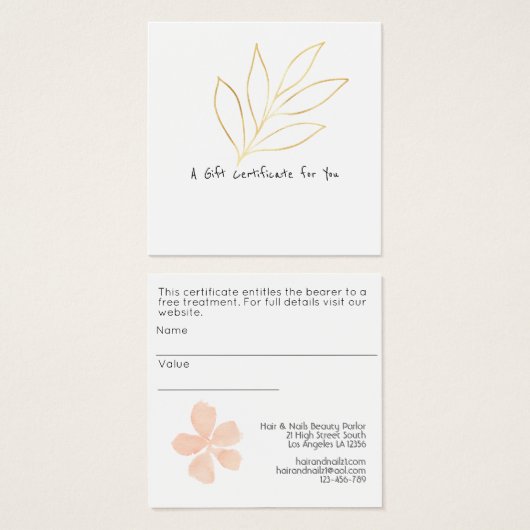 Chic Gift Certificate Template ADD LOGO Gold Leaf (Vorne & Hinten)
