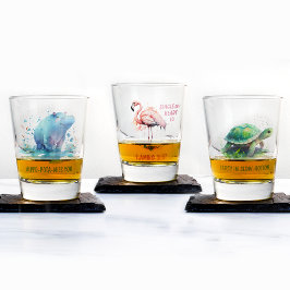 Chic Gift Watercolor Pink Flamingo- Shot Glas