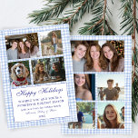 Chic Gingham Christmas Custom 9 Foto Collage Blue Feiertagskarte<br><div class="desc">Perfekte niedliche Karte für einen lustigen Urlaub Gruß! Handgemachte Kunst für Sie! Vollständig anpassbar! Klicken Sie auf "Personalisieren" oben, um den Text auf der Vorderseite zu bearbeiten und Ihre eigenen Fotos auf der Vorder- und Rückseite hinzuzufügen. Klicken Sie auf "Bearbeiten mit dem Designwerkzeug", um die Schriftart, Farben und Einstellungen anzupassen....</div>