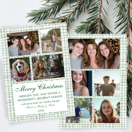 Chic Gingham Christmas Custom 9 Foto Collage Feiertagskarte