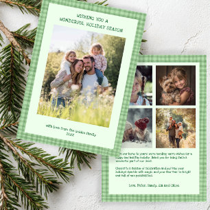Chic Gingham Christmas Green Custom 5 Foto Feiertagskarte