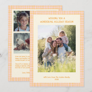 Chic Gingham Christmas Yellow Pink Custom 5 Foto Feiertagskarte